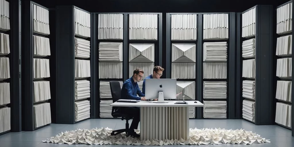 Windows network administrator working in a server room