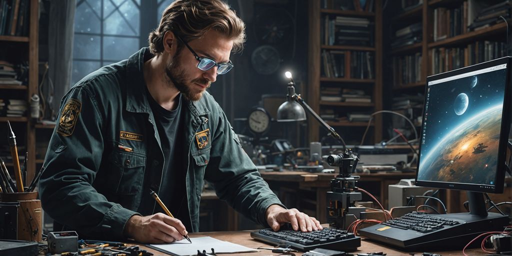 Person repairing a computer with various tools