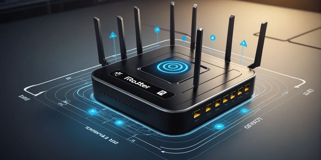 Diagram of port forwarding with router and data arrows