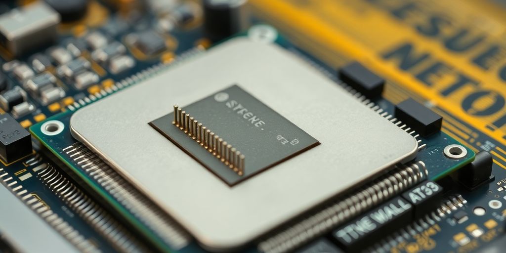 Detailed close-up of a computer CPU.