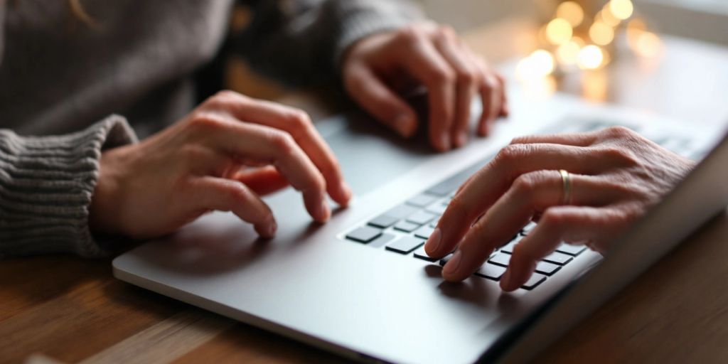 Person checking a laptop before giving it as a gift.