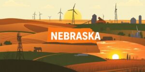 Diverse Nebraska landscapes and landmarks illustrating local businesses.