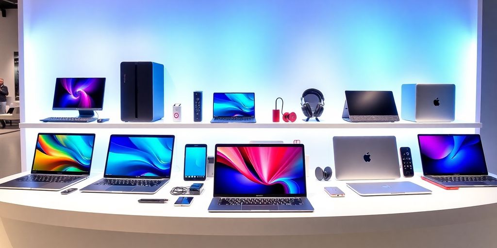 A variety of laptops and tablets displayed elegantly.