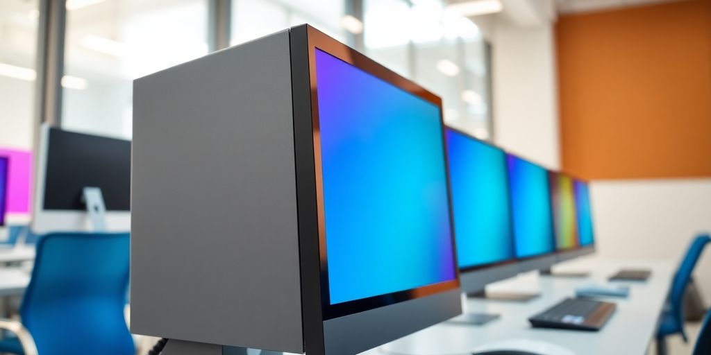 Refurbished computer setup in a modern office.